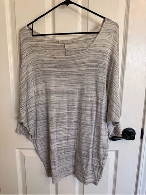 Renee C Gray Heathered Stripe Oversized Dolman Batwing Tunic Top